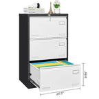 White/Black Metal Lateral 3-Drawer Locking File Cabinet, 1-Person