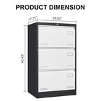 White/Black Metal Lateral 3-Drawer Locking File Cabinet, 1-Person