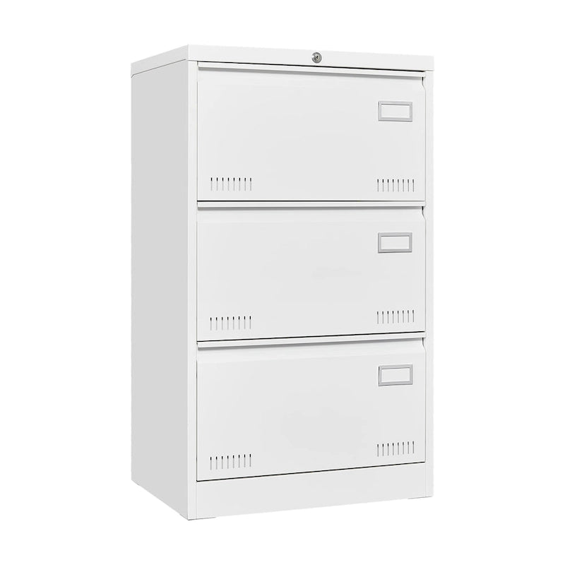 White/Black Metal Lateral 3-Drawer Locking File Cabinet, 1-Person