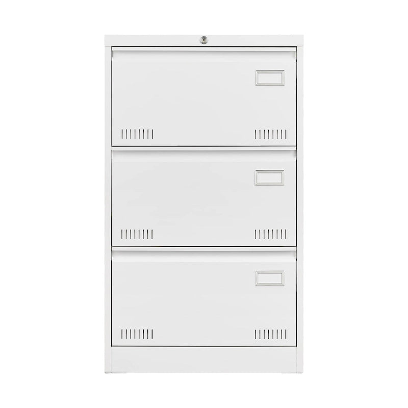 White/Black Metal Lateral 3-Drawer Locking File Cabinet, 1-Person