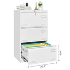 White/Black Metal Lateral 3-Drawer Locking File Cabinet, 1-Person
