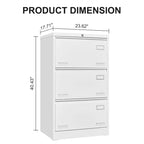 White/Black Metal Lateral 3-Drawer Locking File Cabinet, 1-Person