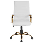 White Leather High Back Swivel Office Chair with Gold Frame, 1-Person