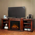 Mahogany Electric TV Stand with Fireplace, 4-Shelf, Single Unit – 75.5"W x 21.5"D x 27.7"H