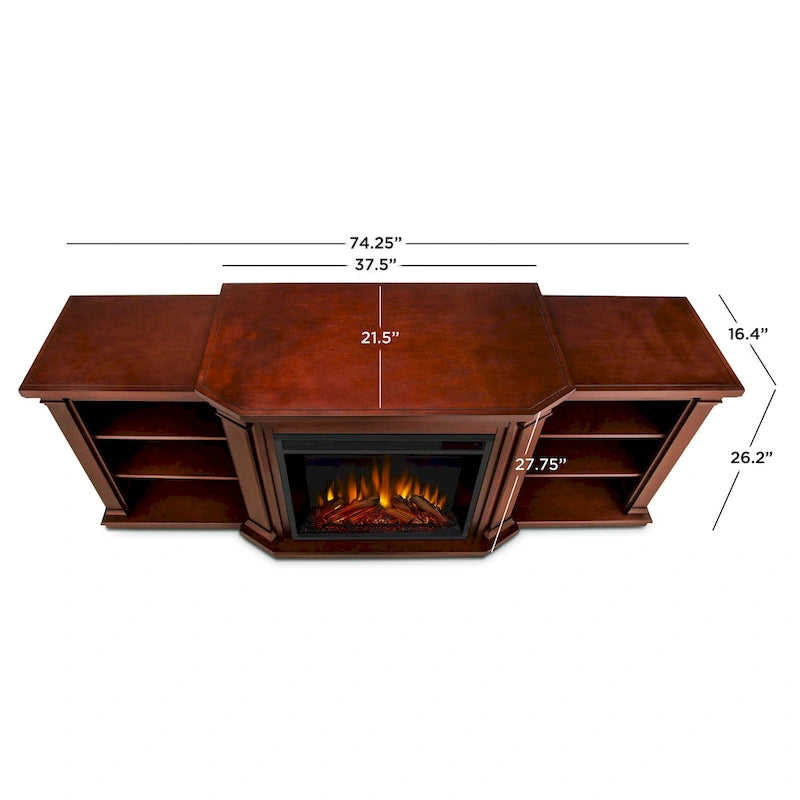 Mahogany Electric TV Stand with Fireplace, 4-Shelf, Single Unit – 75.5"W x 21.5"D x 27.7"H