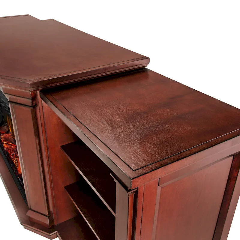 Mahogany Electric TV Stand with Fireplace, 4-Shelf, Single Unit – 75.5"W x 21.5"D x 27.7"H