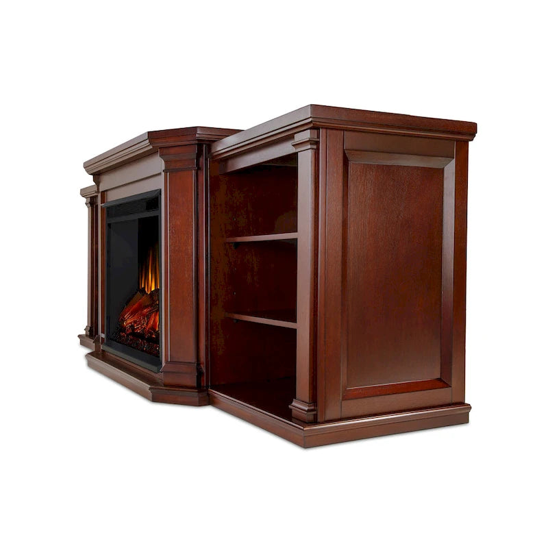 Mahogany Electric TV Stand with Fireplace, 4-Shelf, Single Unit – 75.5"W x 21.5"D x 27.7"H