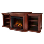 Mahogany Electric TV Stand with Fireplace, 4-Shelf, Single Unit – 75.5"W x 21.5"D x 27.7"H