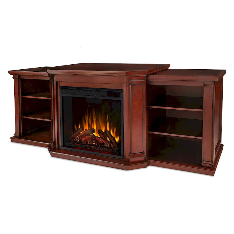 Mahogany Electric TV Stand with Fireplace, 4-Shelf, Single Unit – 75.5"W x 21.5"D x 27.7"H