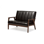 Dark Brown Faux Leather 2-Seater Loveseat, Mid-Century Modern Style
