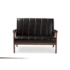 Dark Brown Faux Leather 2-Seater Loveseat, Mid-Century Modern Style