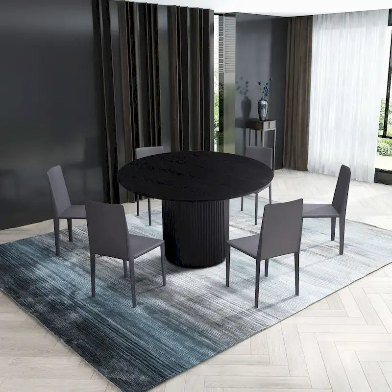 Black Round Dining Table, Pedestal Base, Seats 4