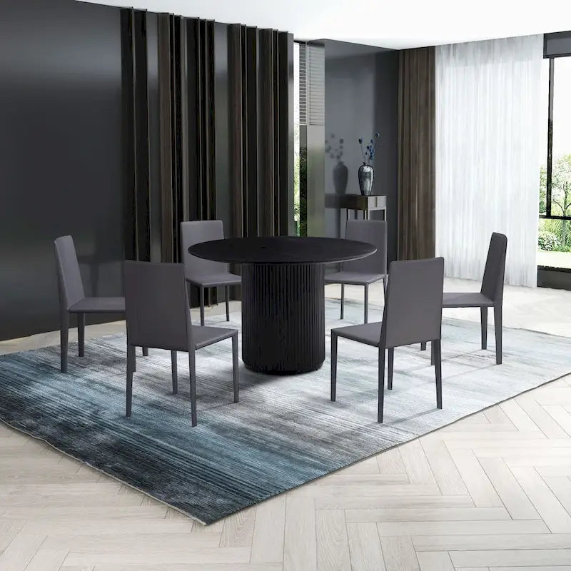 Black Round Dining Table, Pedestal Base, Seats 4