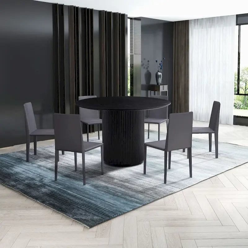 Black Round Dining Table, Pedestal Base, Seats 4