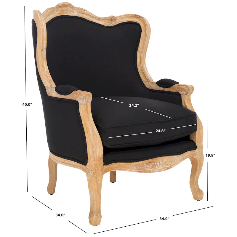Wing Chair, Natural Linen / Ivory / Black, Camelback Style, Single Seat