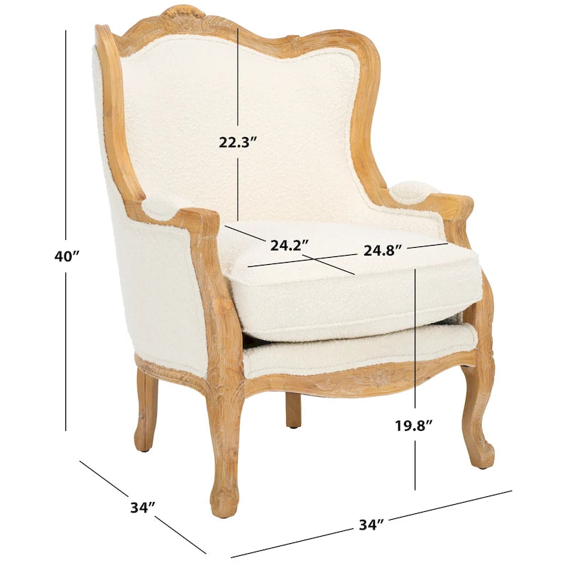 Wing Chair, Natural Linen / Ivory / Black, Camelback Style, Single Seat