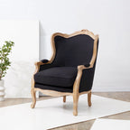 Wing Chair, Natural Linen / Ivory / Black, Camelback Style, Single Seat