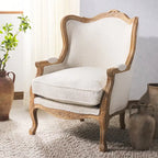 Wing Chair, Natural Linen / Ivory / Black, Camelback Style, Single Seat