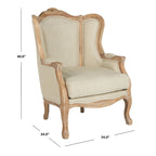 Wing Chair, Natural Linen / Ivory / Black, Camelback Style, Single Seat