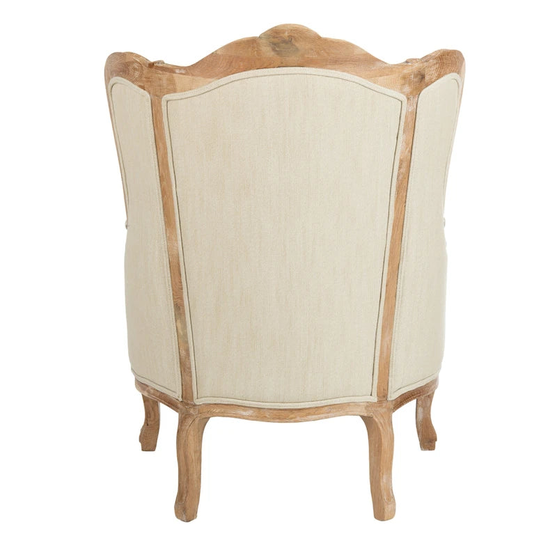 Wing Chair, Natural Linen / Ivory / Black, Camelback Style, Single Seat