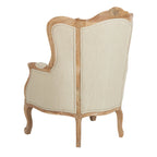 Wing Chair, Natural Linen / Ivory / Black, Camelback Style, Single Seat