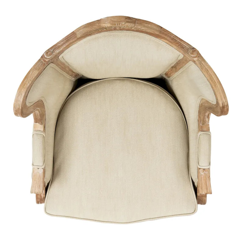 Wing Chair, Natural Linen / Ivory / Black, Camelback Style, Single Seat