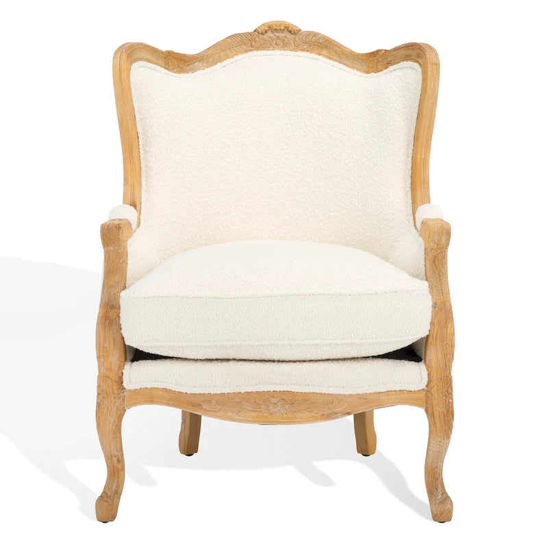 Wing Chair, Natural Linen / Ivory / Black, Camelback Style, Single Seat