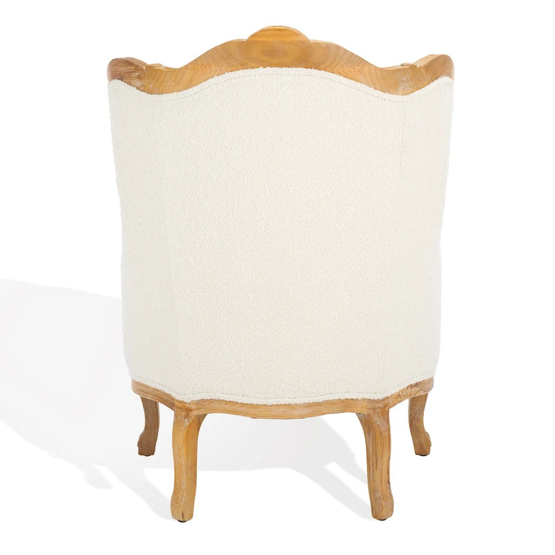 Wing Chair, Natural Linen / Ivory / Black, Camelback Style, Single Seat