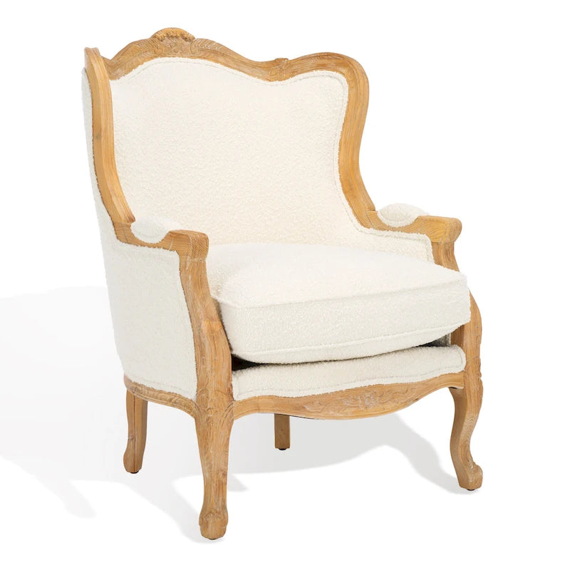 Wing Chair, Natural Linen / Ivory / Black, Camelback Style, Single Seat