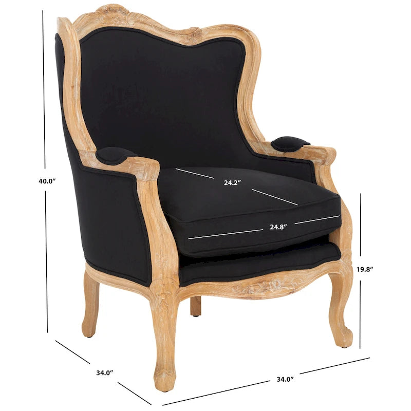 Wing Chair, Natural Linen / Ivory / Black, Camelback Style, Single Seat