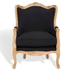 Wing Chair, Natural Linen / Ivory / Black, Camelback Style, Single Seat