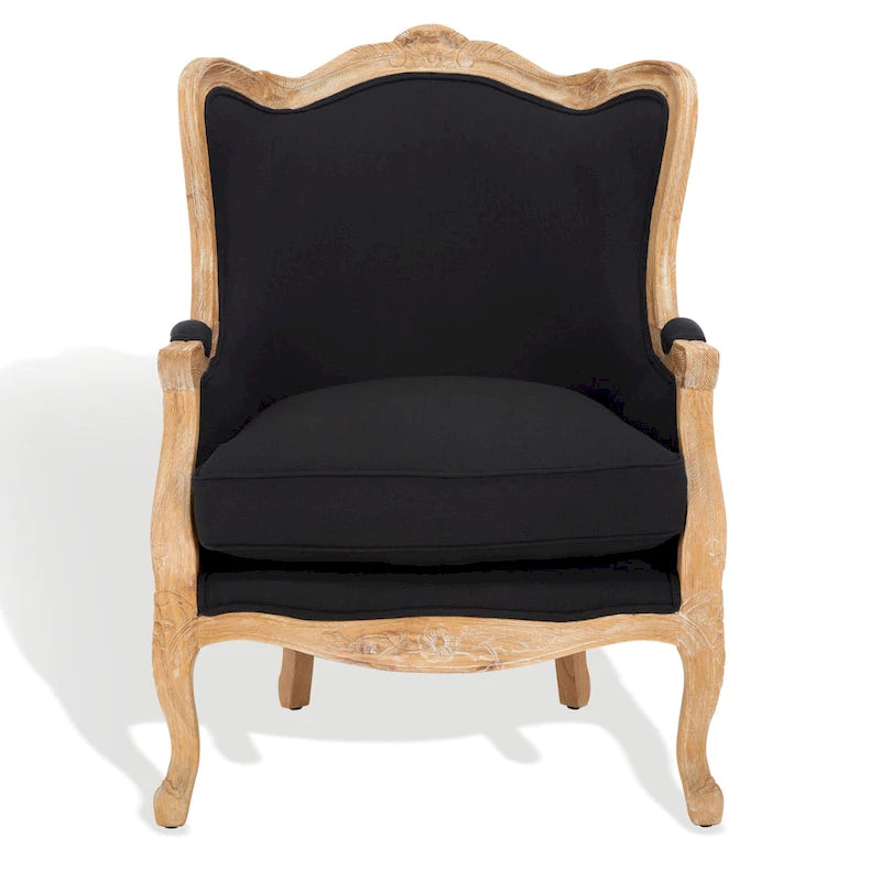 Wing Chair, Natural Linen / Ivory / Black, Camelback Style, Single Seat
