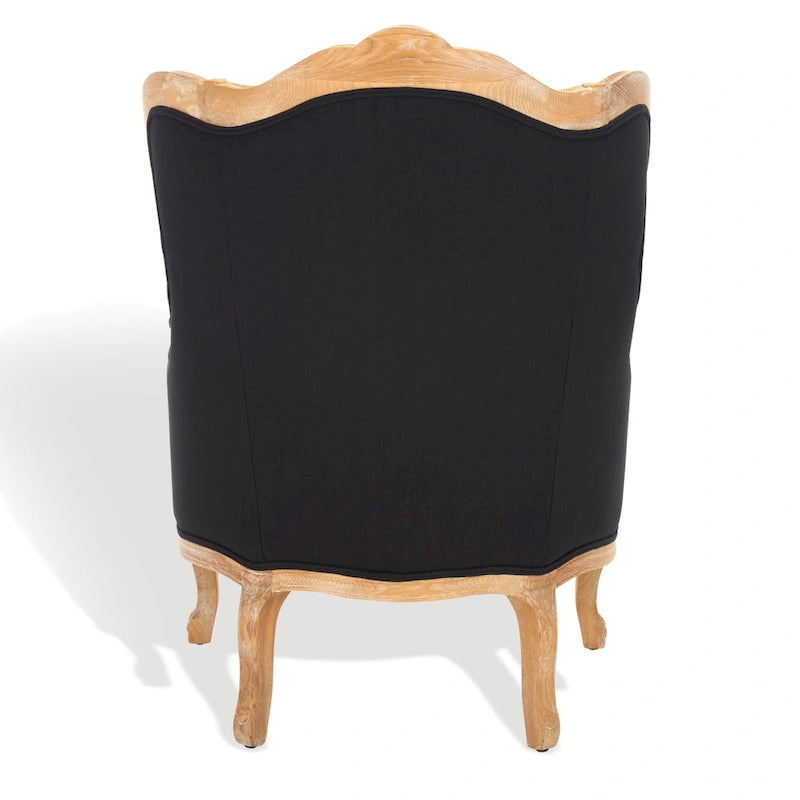 Wing Chair, Natural Linen / Ivory / Black, Camelback Style, Single Seat