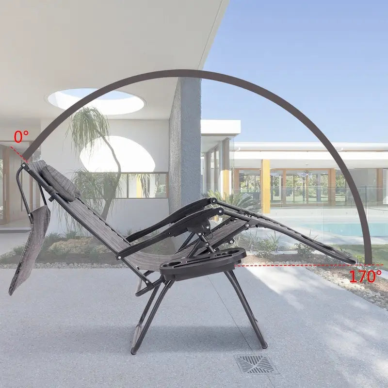 Folding Recliner Lounge Chair w/ Shade Canopy Cup Holder - Gray
