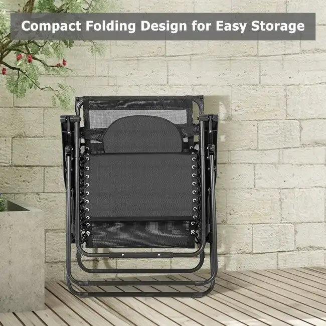 Folding Recliner Lounge Chair w/ Shade Canopy Cup Holder - Gray