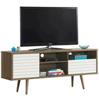 Oak & White TV Stand with 3 Shelves, Cabinet & Drawer, Fits up to 65"