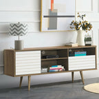 Oak & White TV Stand with 3 Shelves, Cabinet & Drawer, Fits up to 65"