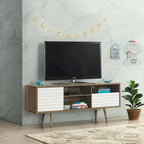 Oak & White TV Stand with 3 Shelves, Cabinet & Drawer, Fits up to 65"