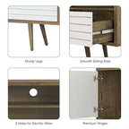Oak & White TV Stand with 3 Shelves, Cabinet & Drawer, Fits up to 65"