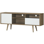 Oak & White TV Stand with 3 Shelves, Cabinet & Drawer, Fits up to 65"