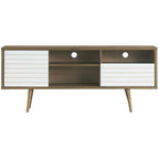 Oak & White TV Stand with 3 Shelves, Cabinet & Drawer, Fits up to 65"