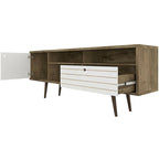 Oak & White TV Stand with 3 Shelves, Cabinet & Drawer, Fits up to 65"