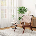 Woven Leather Accent Chairs with Wood Frame