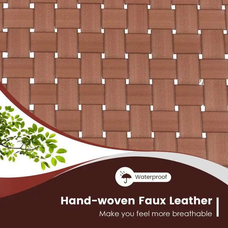 Woven Leather Accent Chairs with Wood Frame