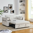 Beige/Black/Grey Velvet 2-Seat Pull-Out Sofa Bed with Storage & USB Port