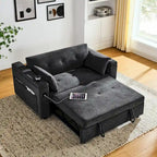 Beige/Black/Grey Velvet 2-Seat Pull-Out Sofa Bed with Storage & USB Port