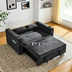 Beige/Black/Grey Velvet 2-Seat Pull-Out Sofa Bed with Storage & USB Port