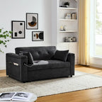 Beige/Black/Grey Velvet 2-Seat Pull-Out Sofa Bed with Storage & USB Port