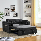 Beige/Black/Grey Velvet 2-Seat Pull-Out Sofa Bed with Storage & USB Port