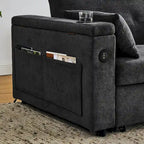 Beige/Black/Grey Velvet 2-Seat Pull-Out Sofa Bed with Storage & USB Port
